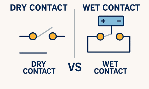 Illustration explaining differences between dry and wet contact faults in substations.